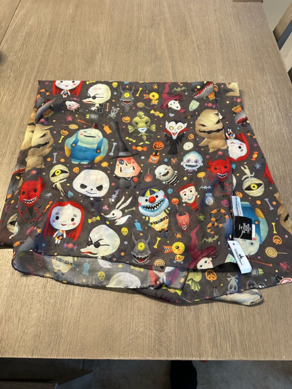 Underground Halloween Print Scarf - Black with Multicolor Motifs